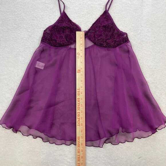 Fantasy Lingerie Y2K Purple Sheer Lace Babydoll Chemise Slip Dress Size Large - Picture 2 of 7